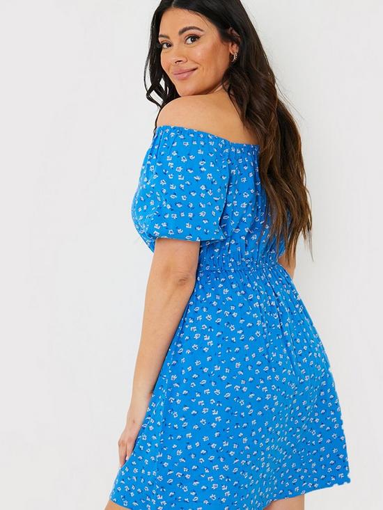 stillFront image of in-the-style-jac-jossa-blue-floral-print-bardot-mini-dress