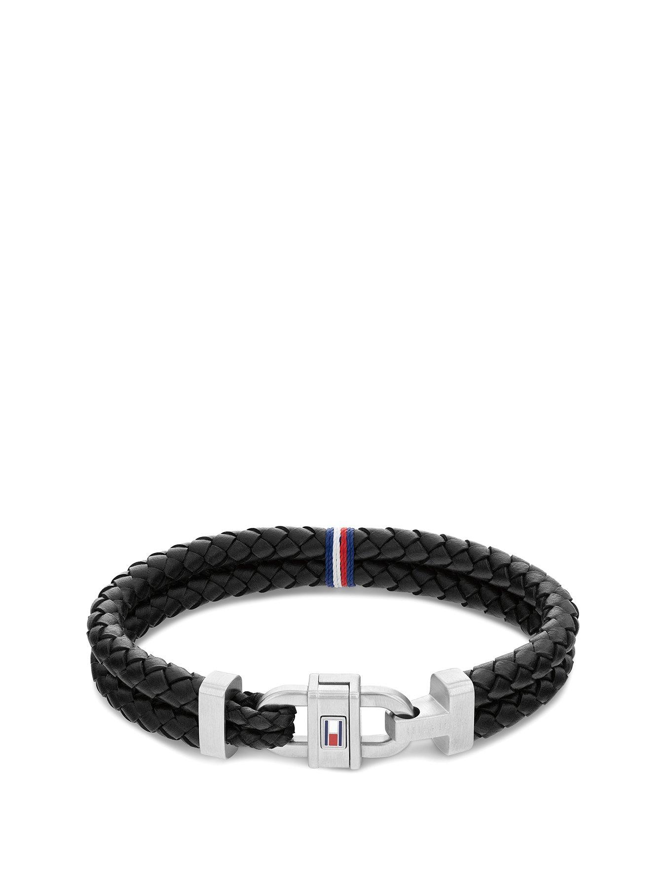 Tommy Hilfiger Carabiner Men's Leather Bracelet (Black)