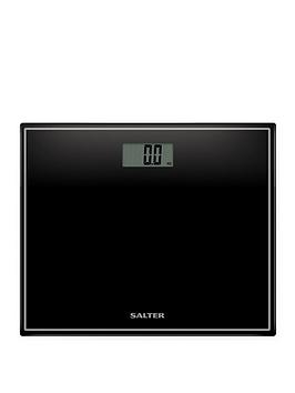 Product photograph of Salter Black Compact Glass Electronic Bathroom Scale from very.co.uk