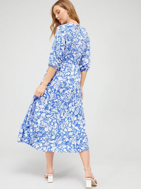 Josie x Very Tie Waist Tiered Midi Dress - Blue Floral | very.co.uk