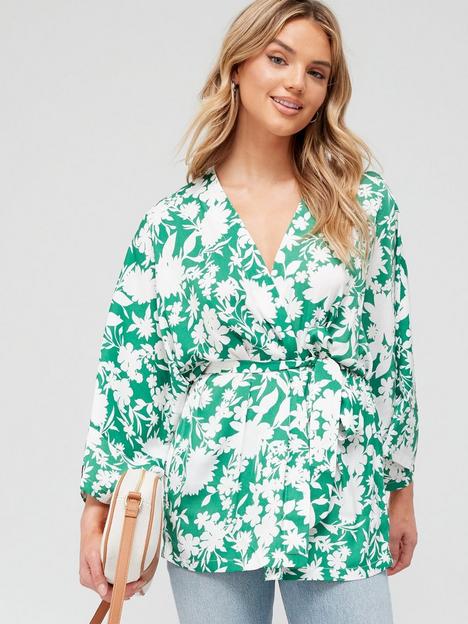 v-by-very-kimono-wrap-blouse-green-print