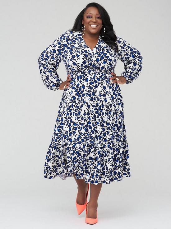 front image of judi-love-button-through-tiered-midi-dress-blue-print