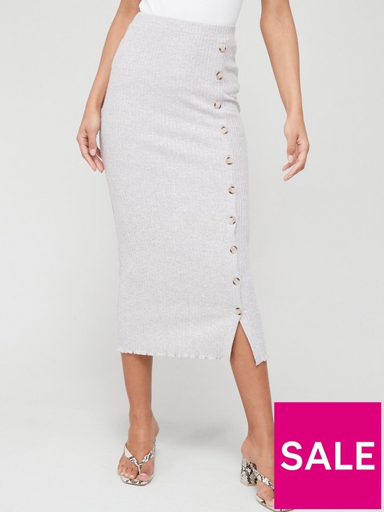 front image of v-by-very-button-detail-ribbednbsppencil-skirt-oatmeal