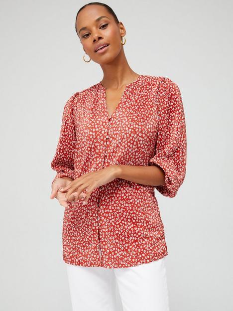 v-by-very-plisse-button-through-blouse-red-print