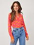  image of michelle-keegan-button-through-shirt-orange-floral-mix-print