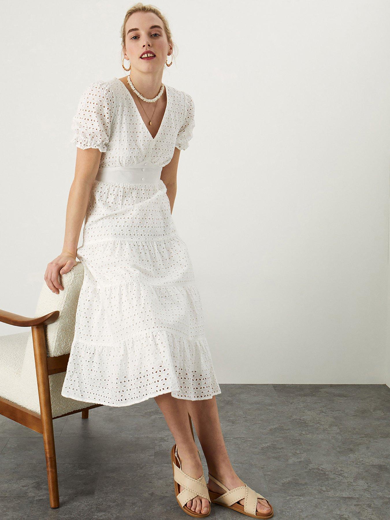 Cotton white sale midi dress