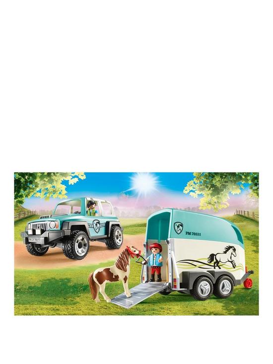 front image of playmobil-70511-country-pony-farm-car-with-pony-trailer