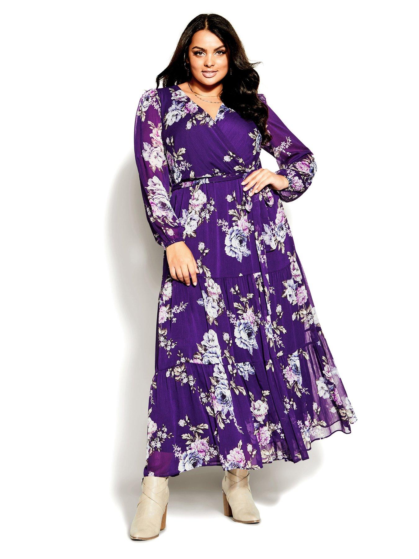 plus size purple maxi dress with sleeves