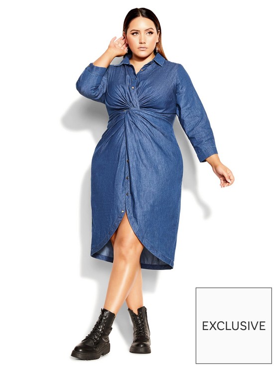 front image of city-chic-twist-dress-chambray
