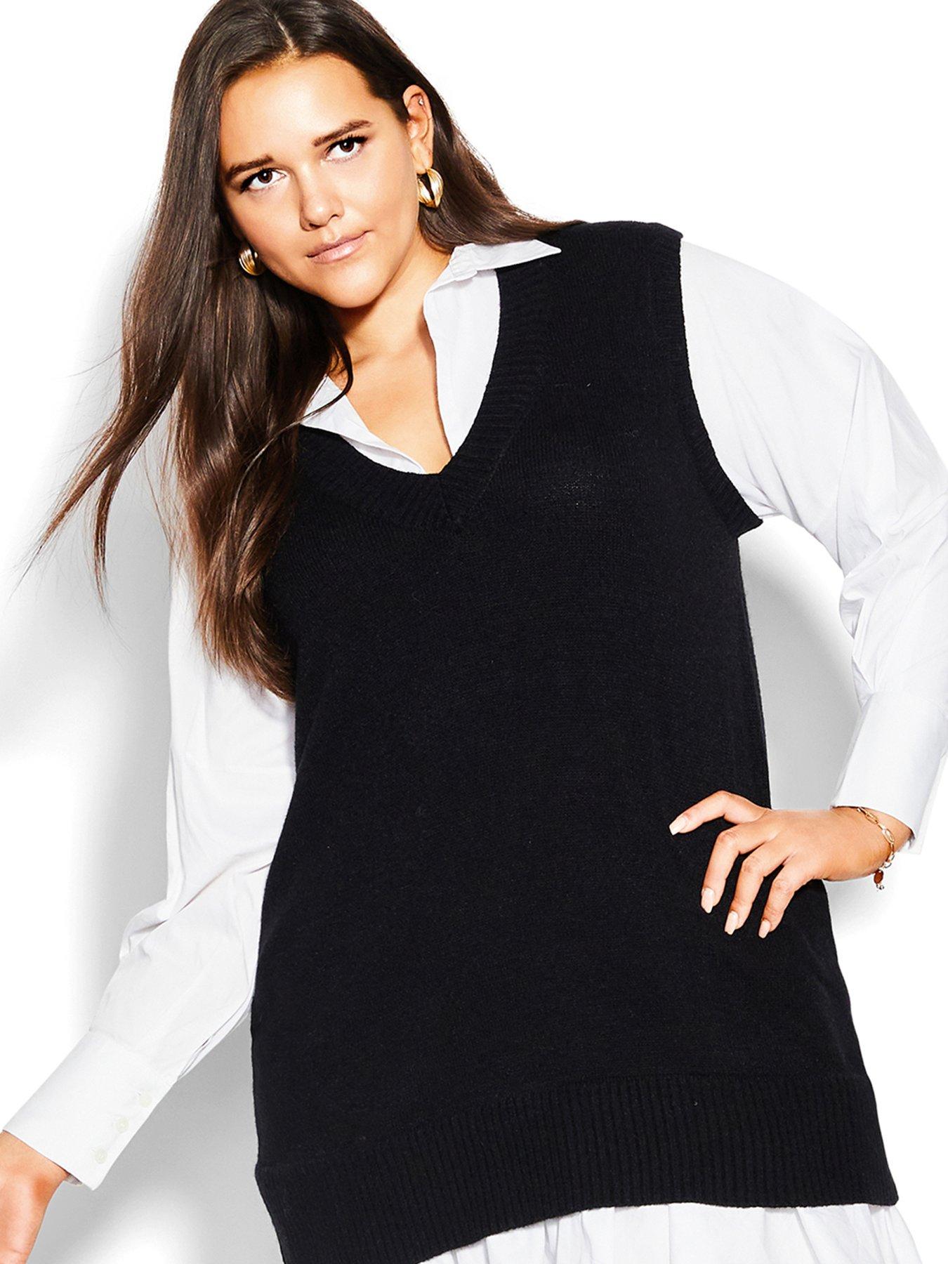 Women Knit Vest Dress - Black/White