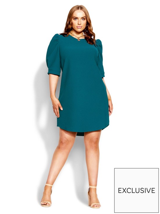 front image of city-chic-impulse-vibes-dress-teal