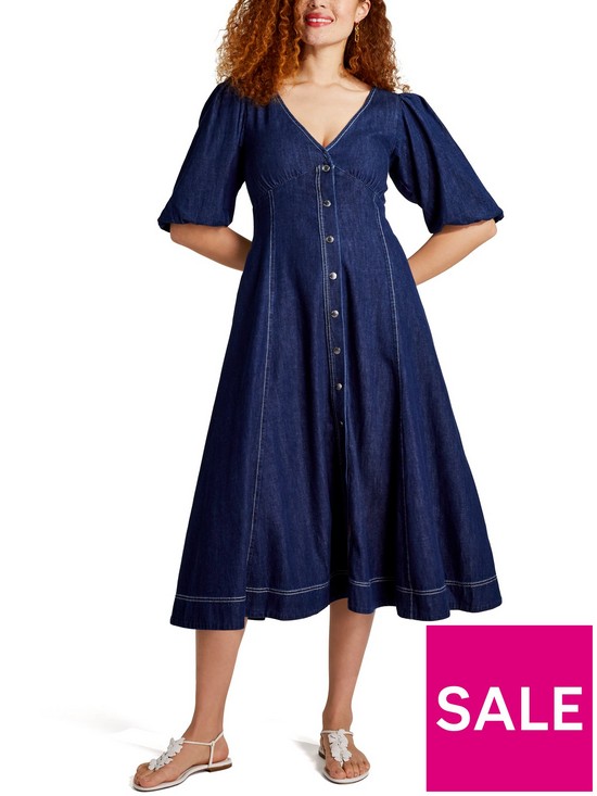front image of kate-spade-new-york-denim-button-front-dress-blue