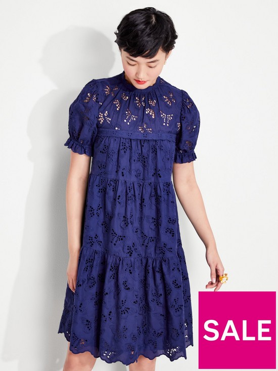 front image of kate-spade-new-york-butterfly-eyelet-tiered-dress--nbspnavynbsp