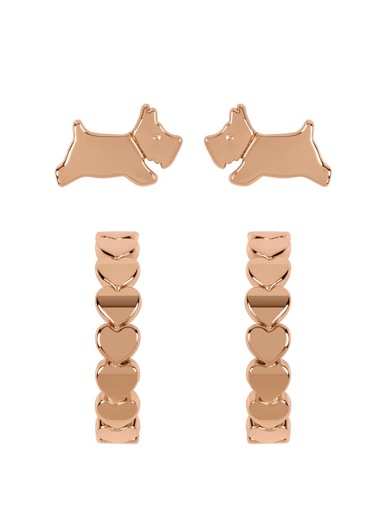 Product photograph of Radley Ladies 18ct Rose Gold Plated Heart Huggie Leaping Dog Twin Pack Earrings from very.co.uk
