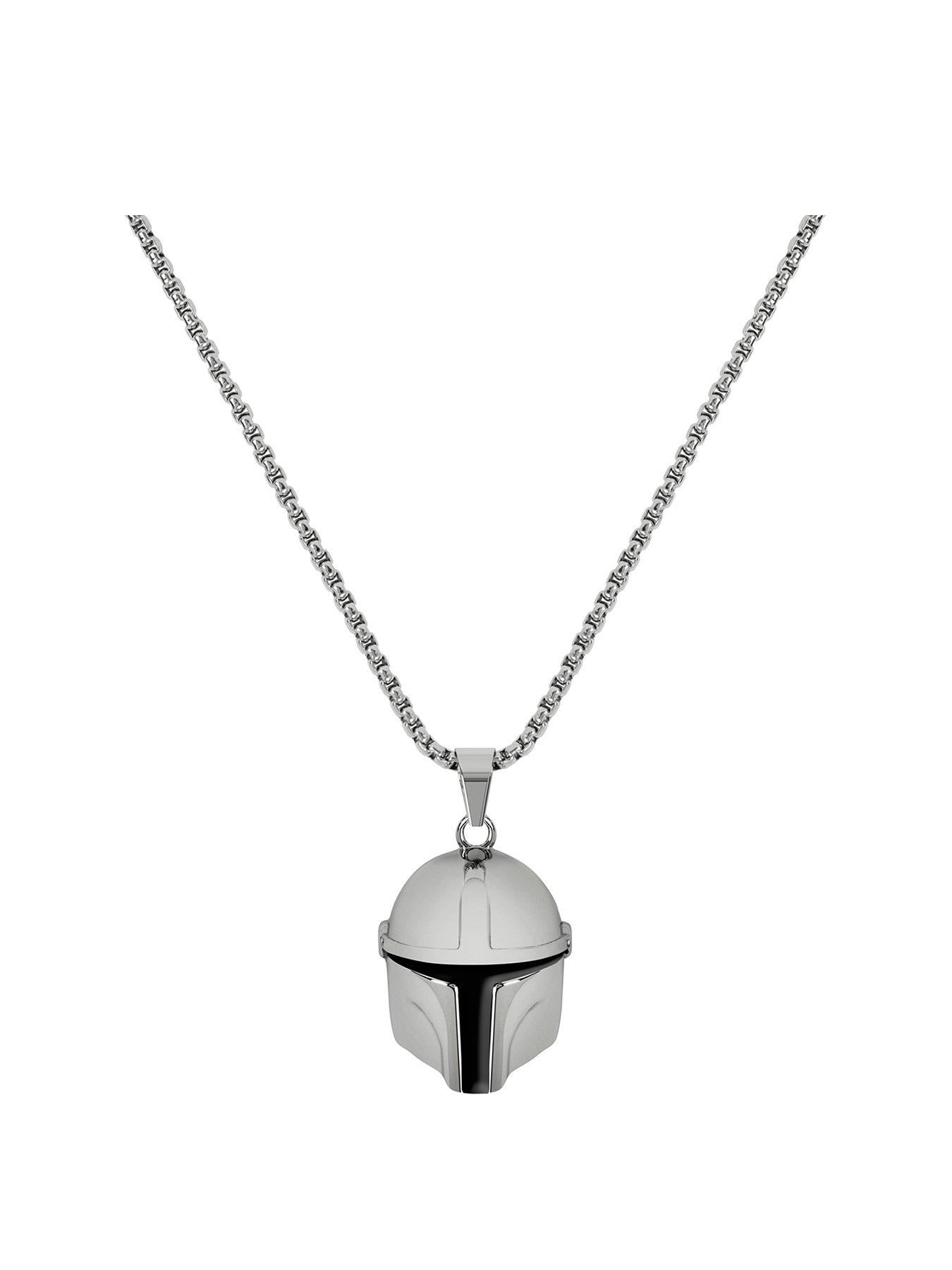 Product photograph of Disney Star Wars Stainless Steel Mandalorian Boba Fett Helmet Pendant With Box Chain from very.co.uk