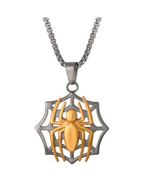 disney-marvel-spiderman-stainless-steel-and-gold-coloured-pendant-and-box-chain