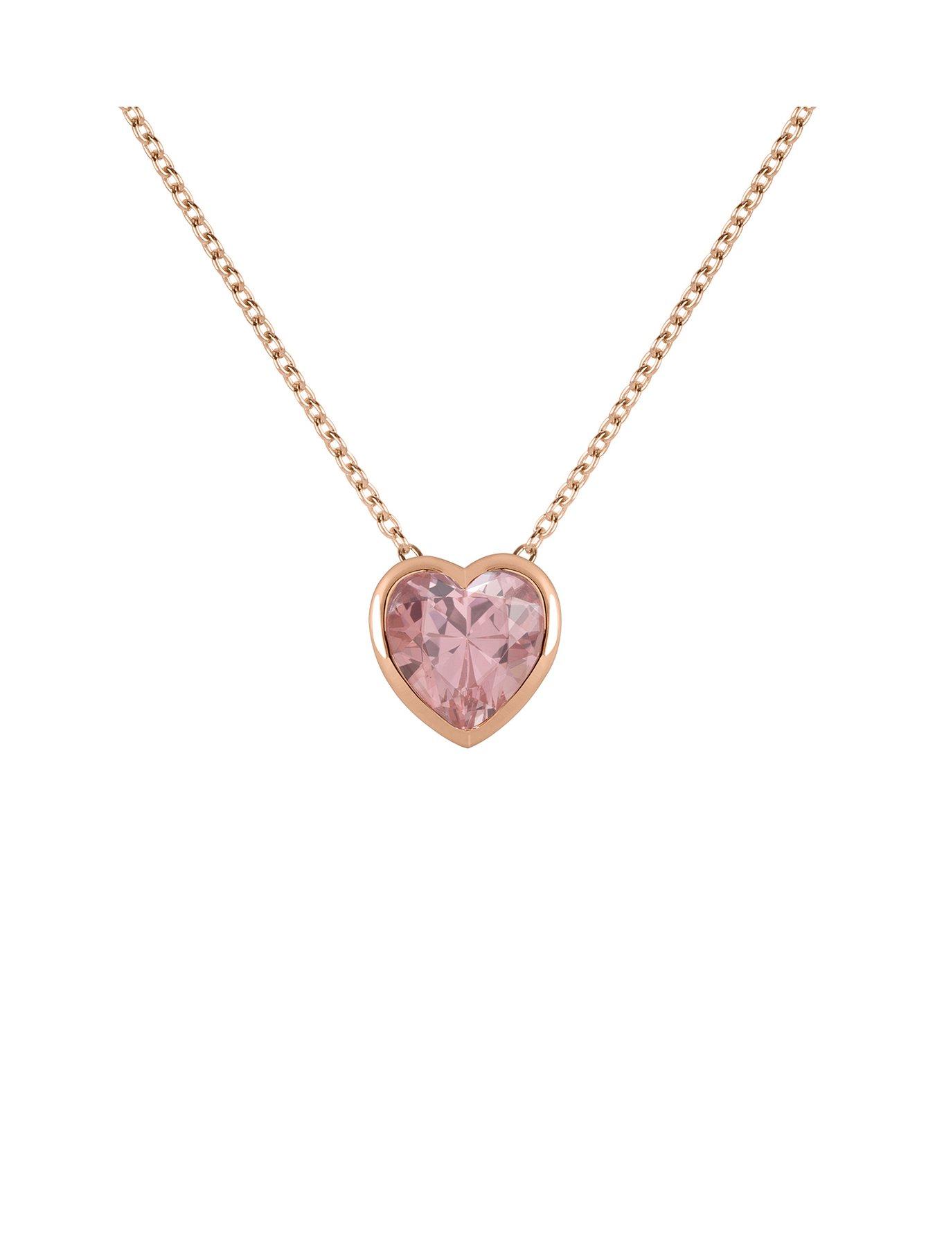 Women Ladies 18ct Rose Gold Plated Sterling Silver Light Rose Heart Stone Necklace