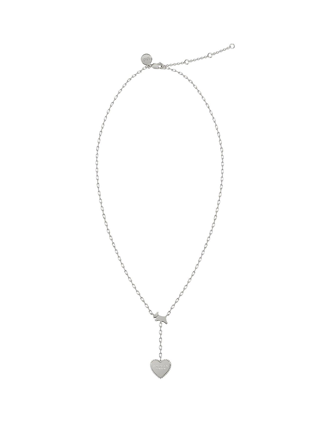 Product photograph of Radley Ladies Silver Plated Drop Bobble Heart Necklace from very.co.uk