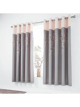 Product photograph of Catherine Lansfield Embroidered Blossom Eyelet Curtains from very.co.uk