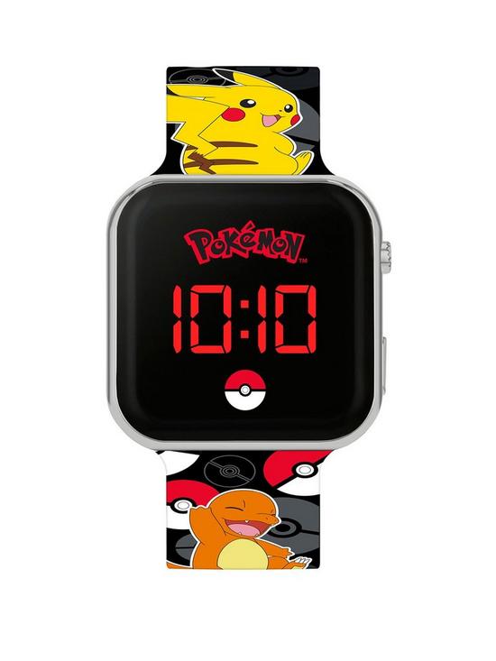front image of pokemon-black-led-watch-with-printed-silicone-strap