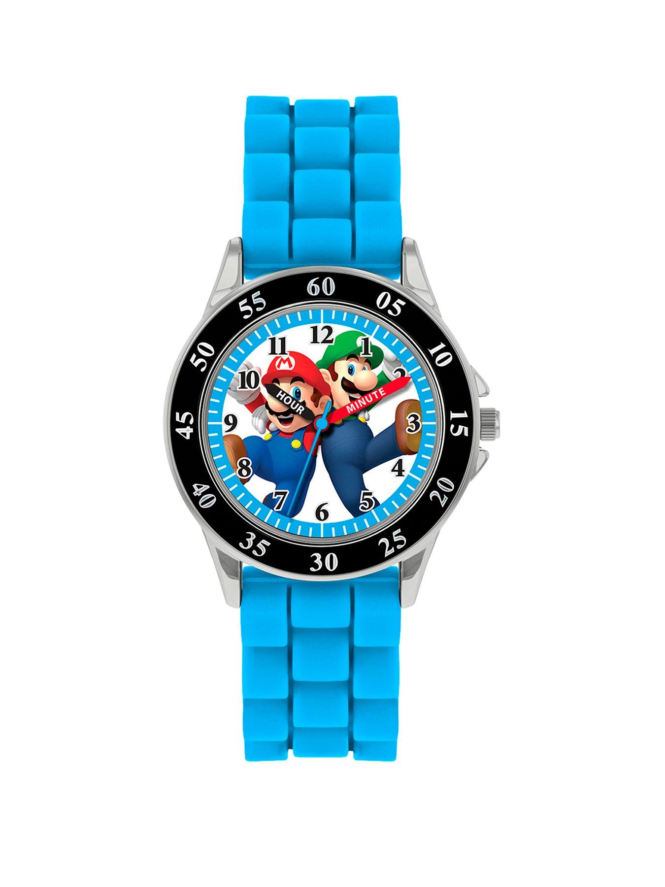 Product photograph of Nintendo Mario Blue Silicone Strap Time Teacher Watch from very.co.uk