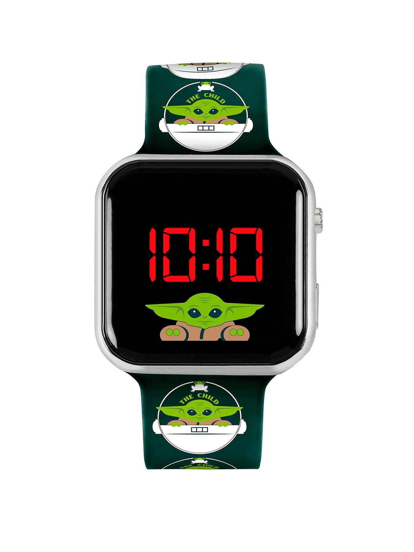 Product photograph of Disney Mandalorian Black Led Watch With Printed Silicone Strap from very.co.uk