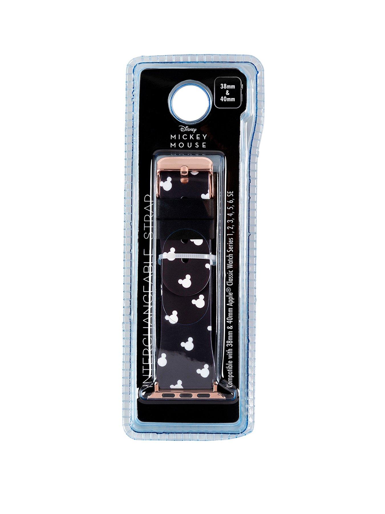 Product photograph of Disney Mickey Mouse Black Printed Apple Strap from very.co.uk