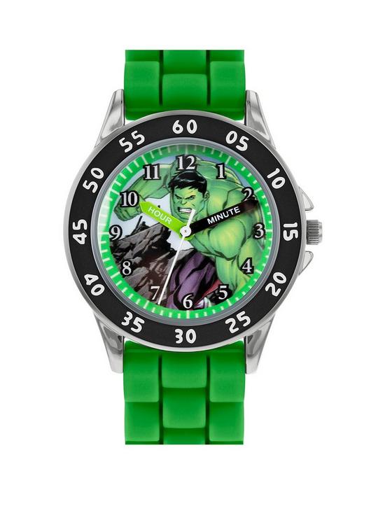 front image of disney-marvel-avengers-green-silicone-strap-time-teacher-watch