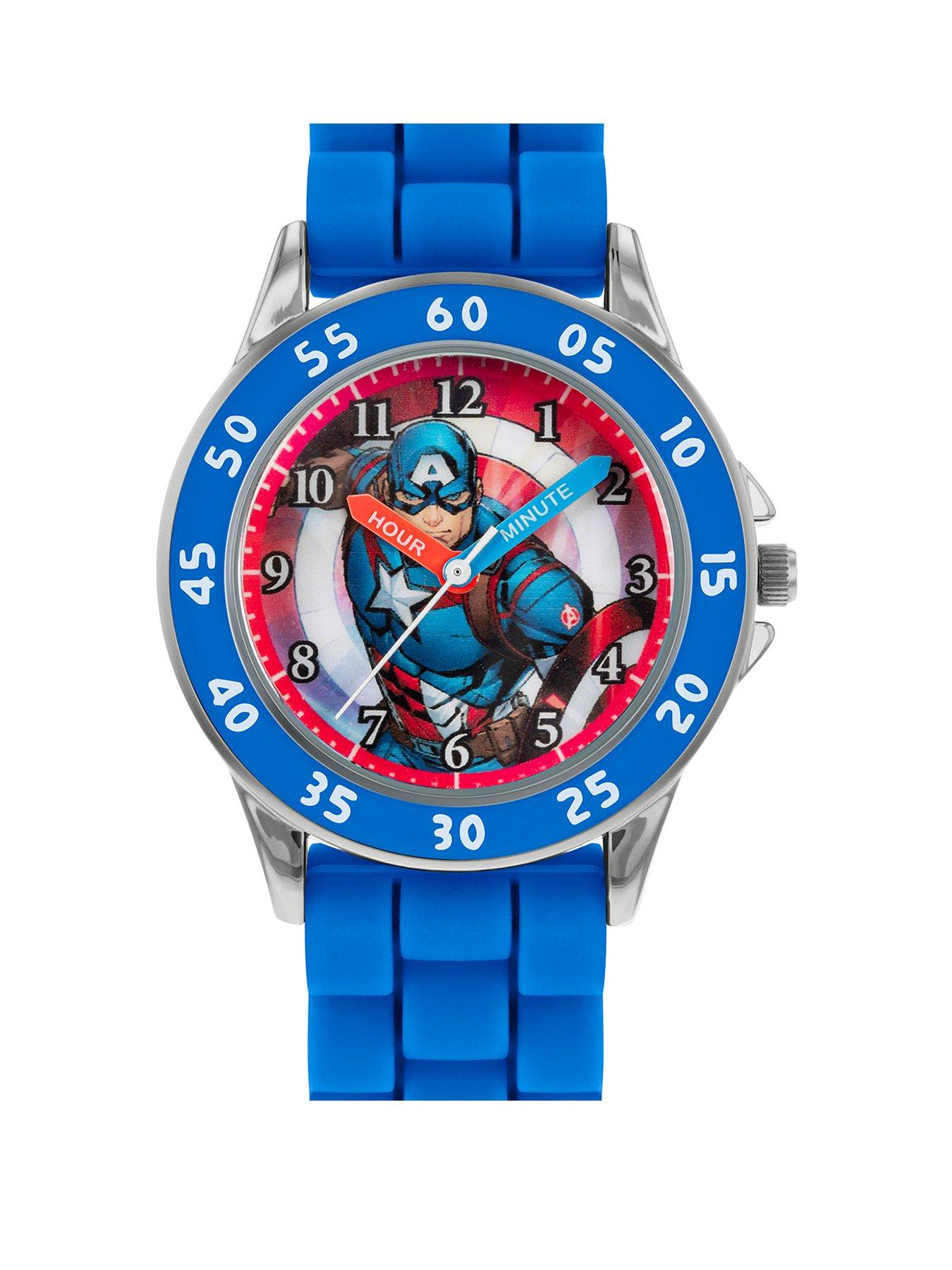 Kids Marvel Avengers Blue Silicone Strap Time Teacher Watch