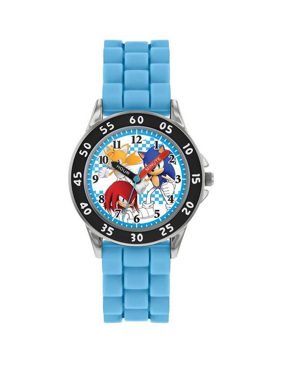 front image of sonic-the-hedgehog-sega-sonic-the-hedgehog-blue-silicone-strap-time-teacher-watch