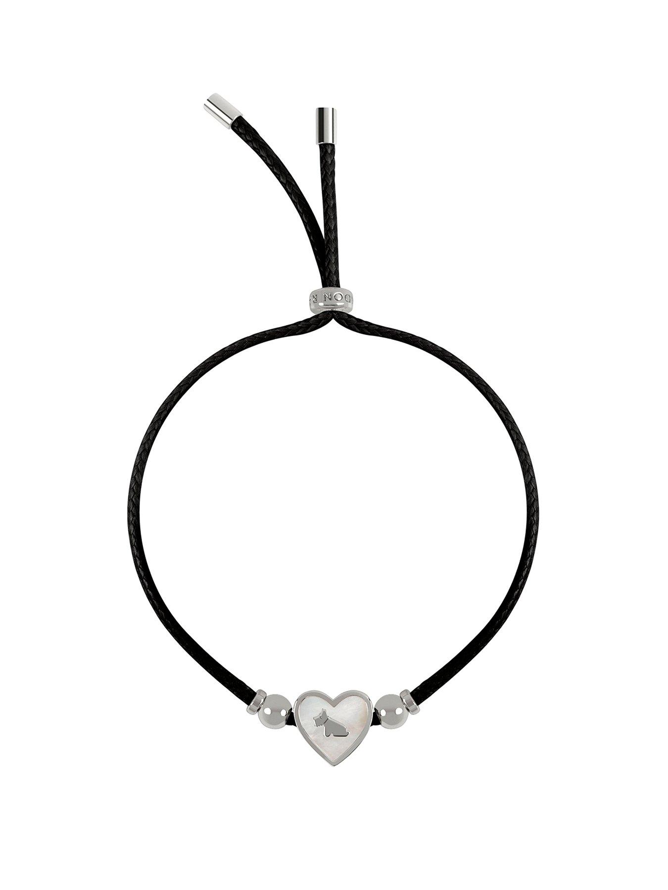 Jewellery & watches Ladies Sterling Silver Dark Grey Cord Mother Of Pearl Heart Bracelet