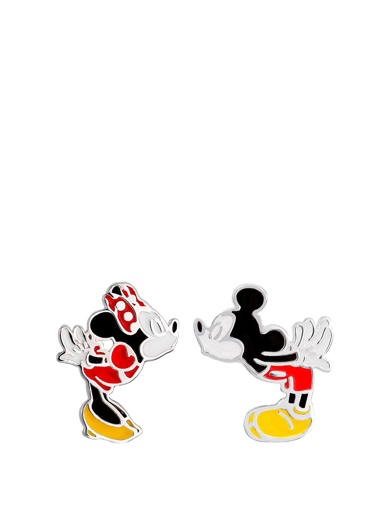 Product photograph of Disney Mickey And Minnie Mouse Mismatched Sterling Silver Enamel Filled Earrings from very.co.uk