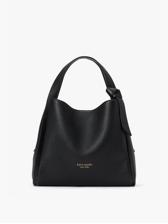 front image of kate-spade-new-york-knott-pebbled-leather-cross-body-tote-bag-black
