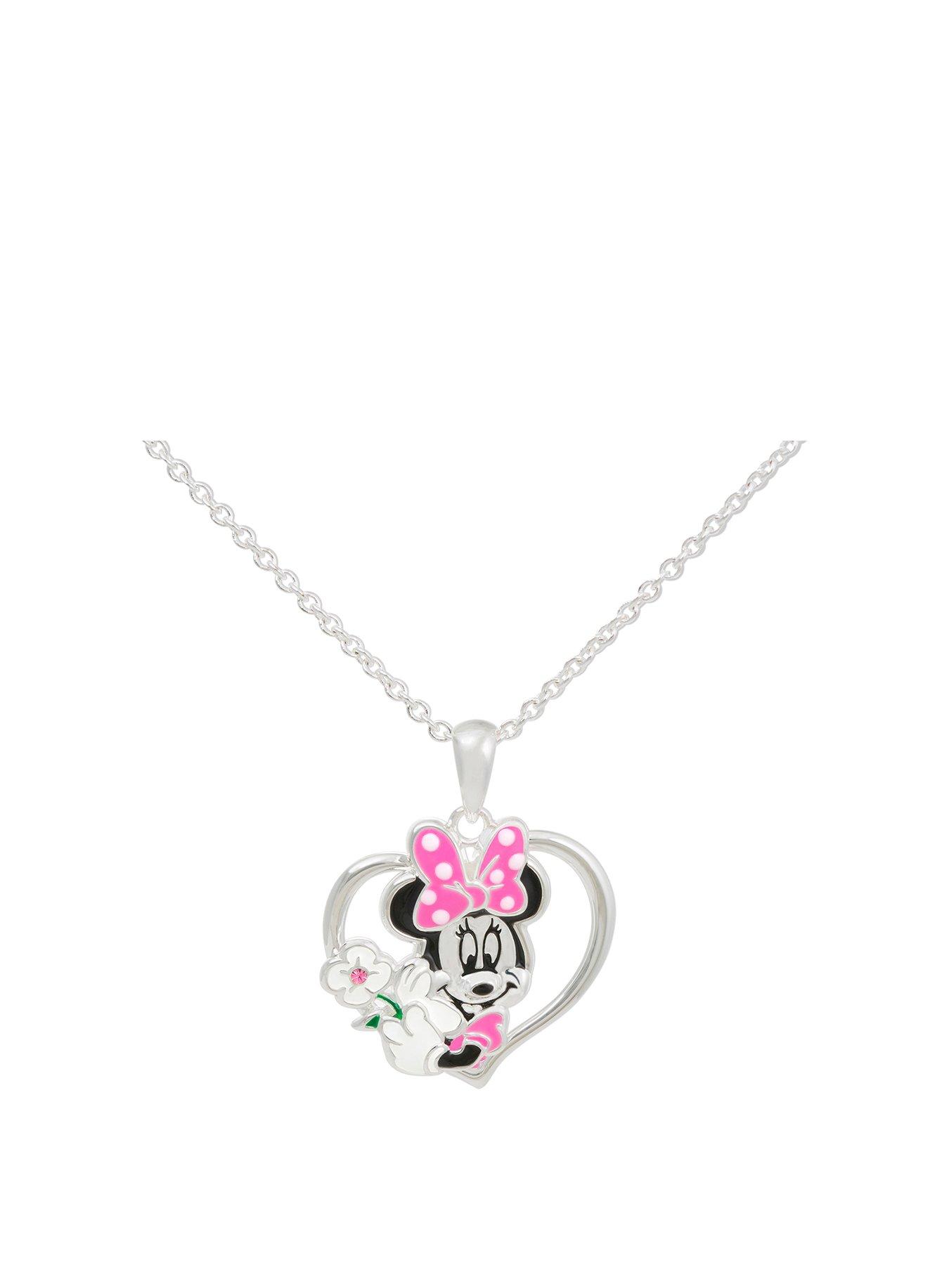 Kids Minnie Mouse Enamel Silver Plated Heart Necklace