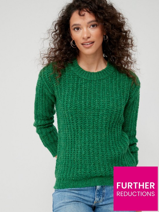 front image of fig-basil-fluffy-cable-knit-jumper-ndash-greennbsp