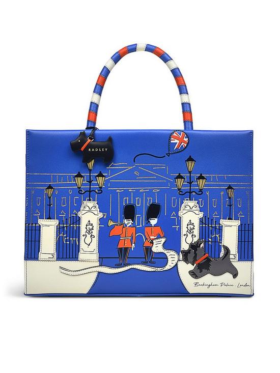 front image of radley-queens-jubilee-leather-medium-ziptop-multiway-bag-royal-blue