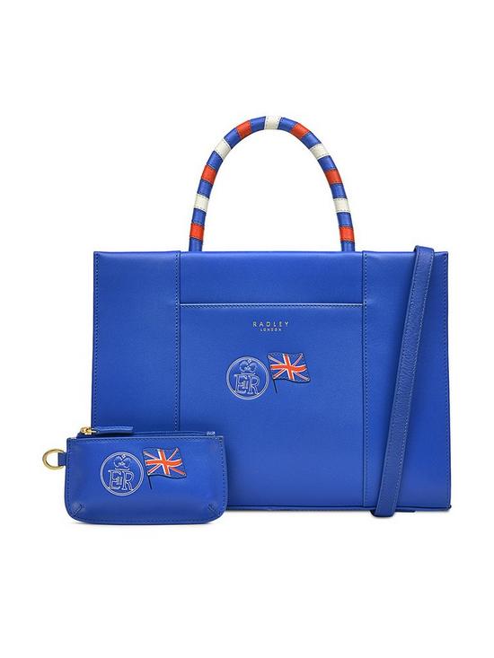 back image of radley-queens-jubilee-leather-medium-ziptop-multiway-bag-royal-blue