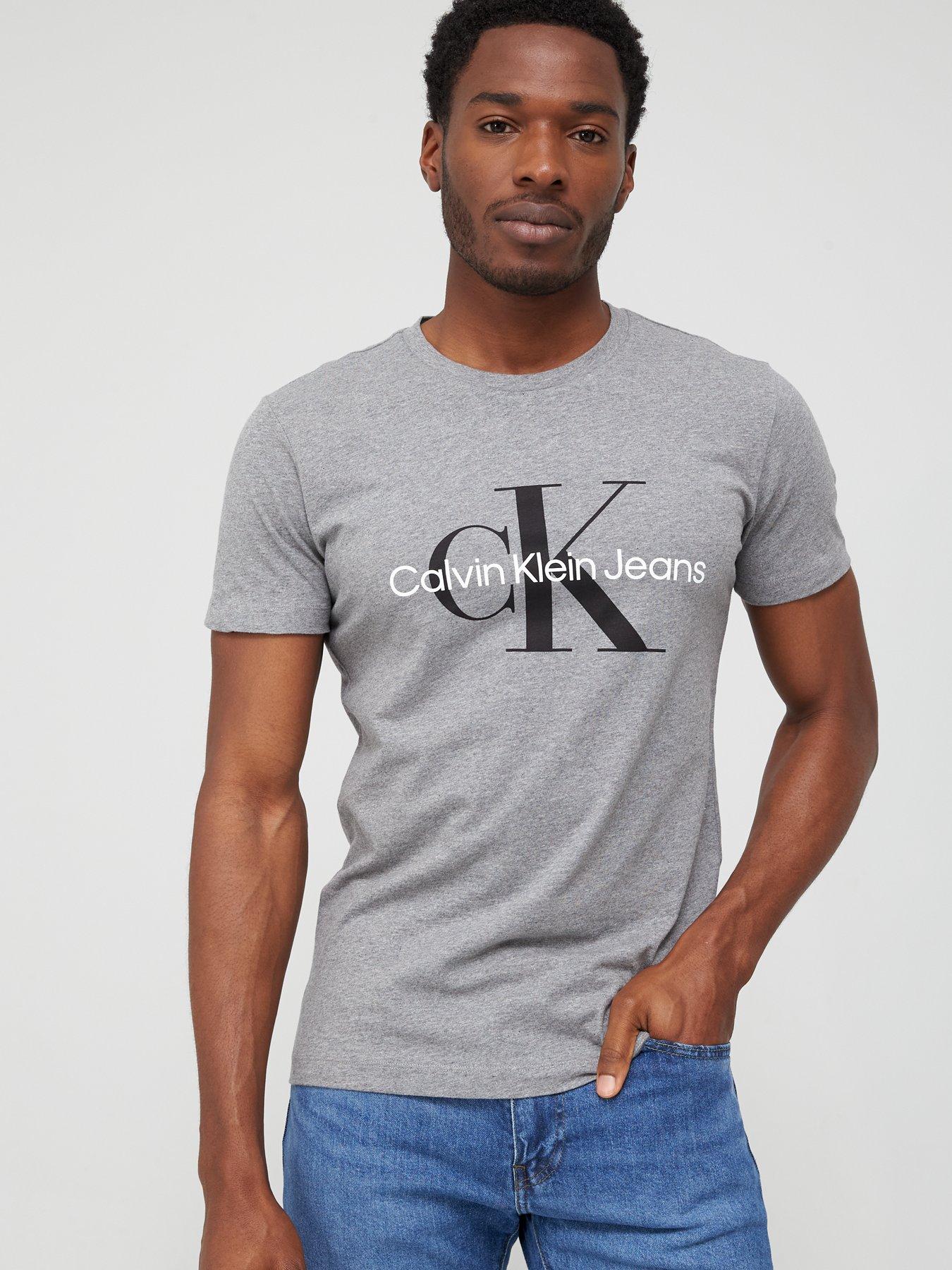 koks Duke Vind Calvin Klein Jeans Monogram Logo T-Shirt - Grey | very.co.uk