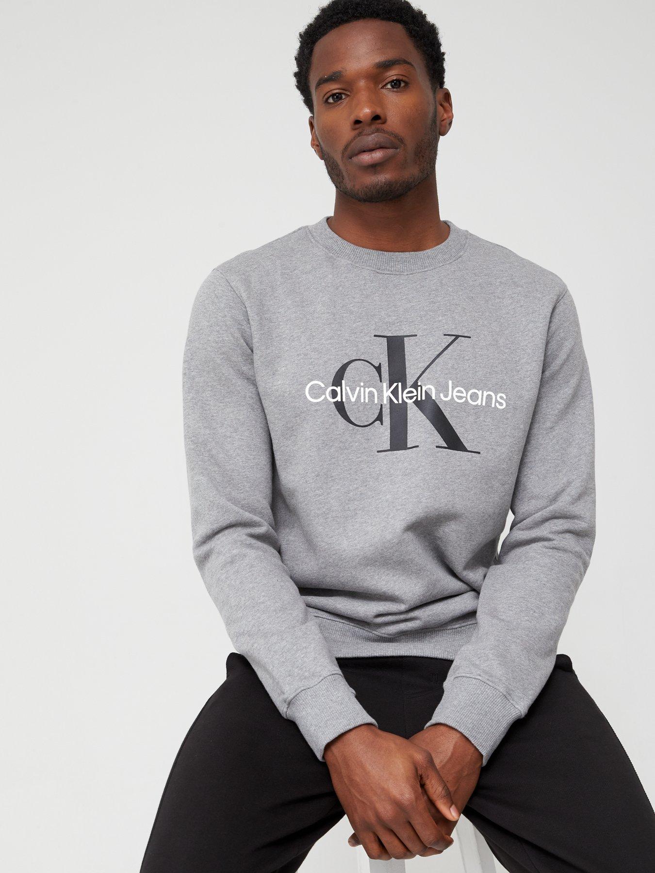 Bounce Start rigdom Calvin Klein Jeans Monogram Logo Sweatshirt - Mid Grey Heather | very.co.uk