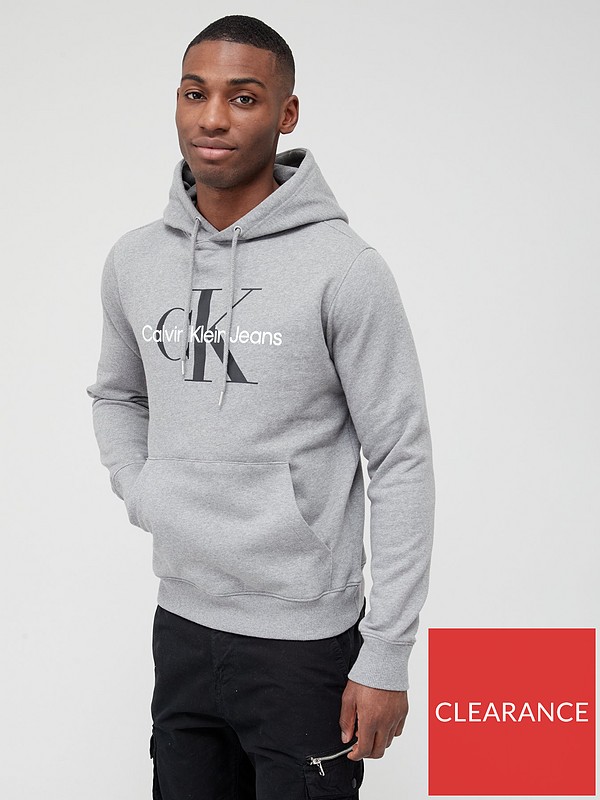 Calvin Klein Jeans Monogram Logo Overhead Hoodie - Mid Grey Heather