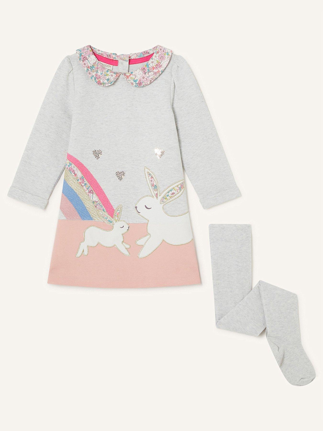 Baby Clothes Baby Girls Bunny Sweat Dress And Tight Set - Grey