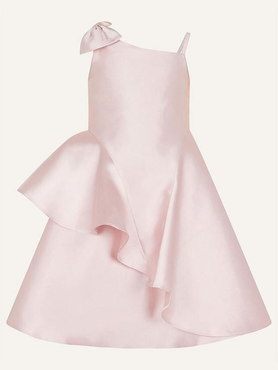 front image of monsoon-girls-bonnie-bow-one-shoulder-dress-dusky-pink