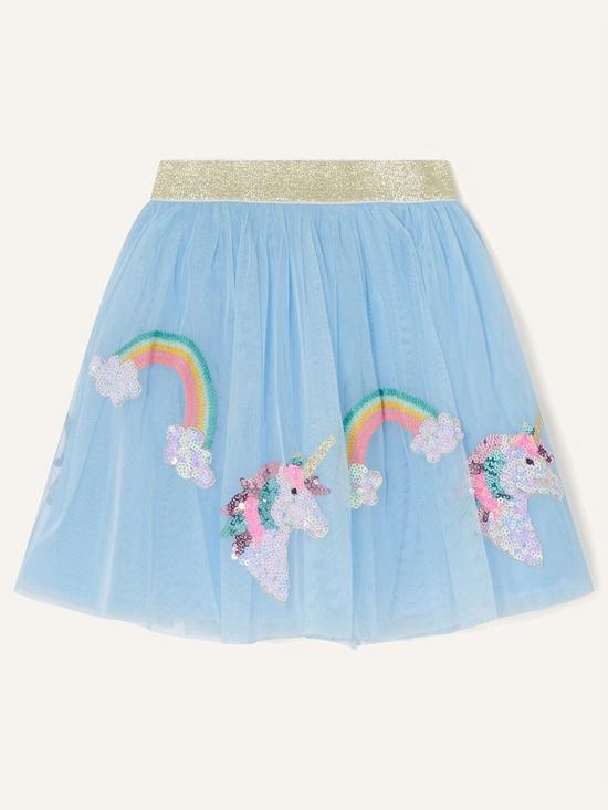 front image of monsoon-girls-disco-unicorn-skirt-blue