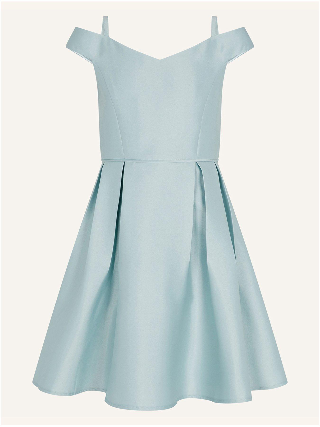 Monsoon Girls Bardot Duchess Twill Prom Dress - Green | very.co.uk