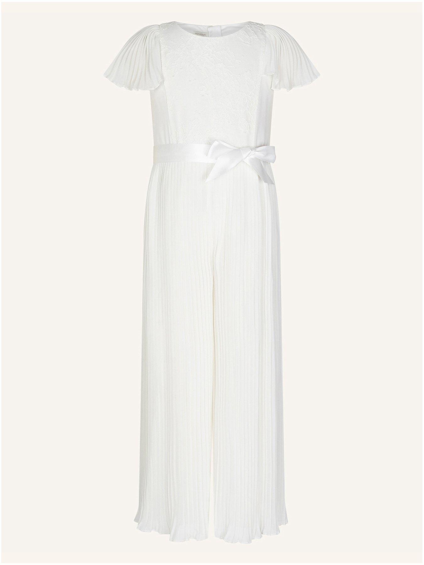 Occasion & wear Girls Lace Pleated Bridesmaid Jumpsuit - Ivory