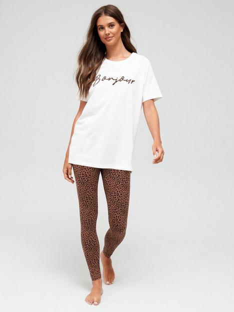 v-by-very-bonjour-slogan-longline-t-shirt-ampnbsplegging-pyjama-setnbsp--animal
