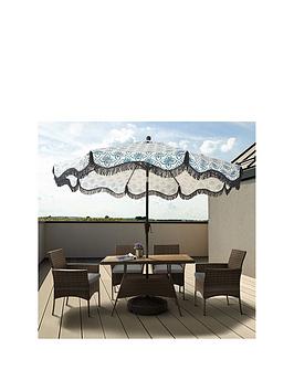 Product photograph of Teamson Home 5-piece Patio Dining Set With Cushion And Armchair - Brown from very.co.uk
