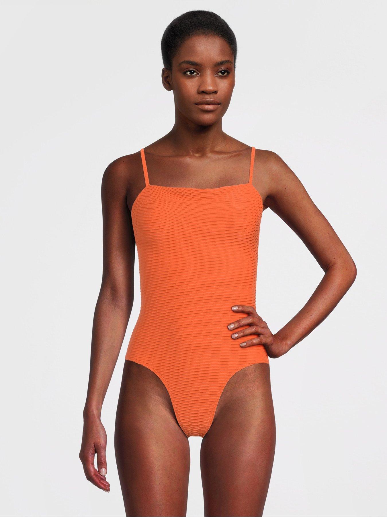 orange designer swimsuit