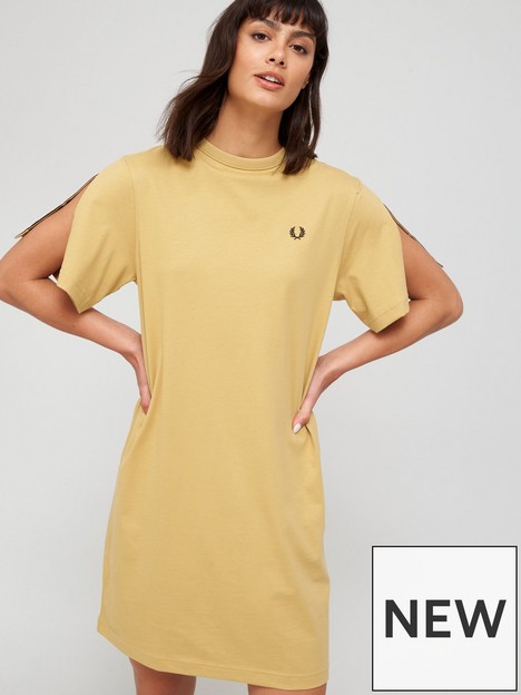 fred-perry-cotton-tape-sleeve-dress-brown