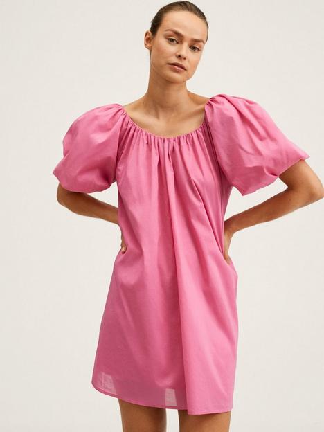 mango-puff-sleeve-mini-dress-pink